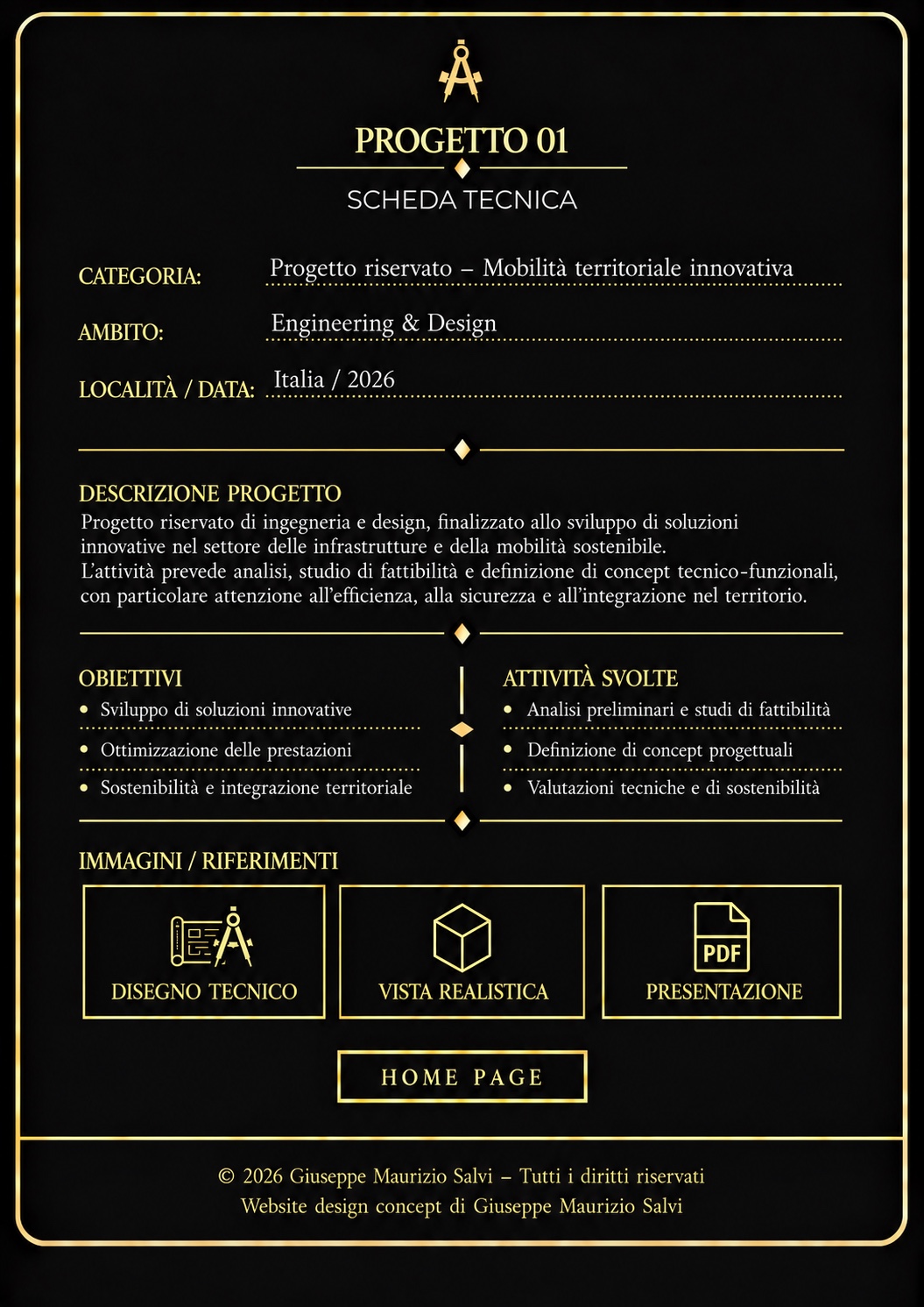 Progetto 01. Scheda tecnica di Engineering & Design, Italia 2026. Descrizione, obiettivi, attività svolte e riferimenti.