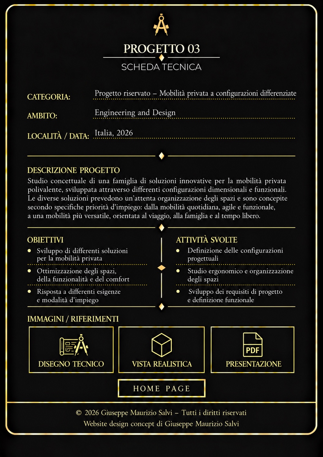 Progetto 03. Scheda tecnica di Engineering & Design, Italia 2026. Descrizione, obiettivi, attività svolte e riferimenti.